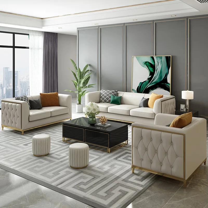 

Italian leather sofa model room furniture three-person living room industrial style model room Italian pull-up leather sofa