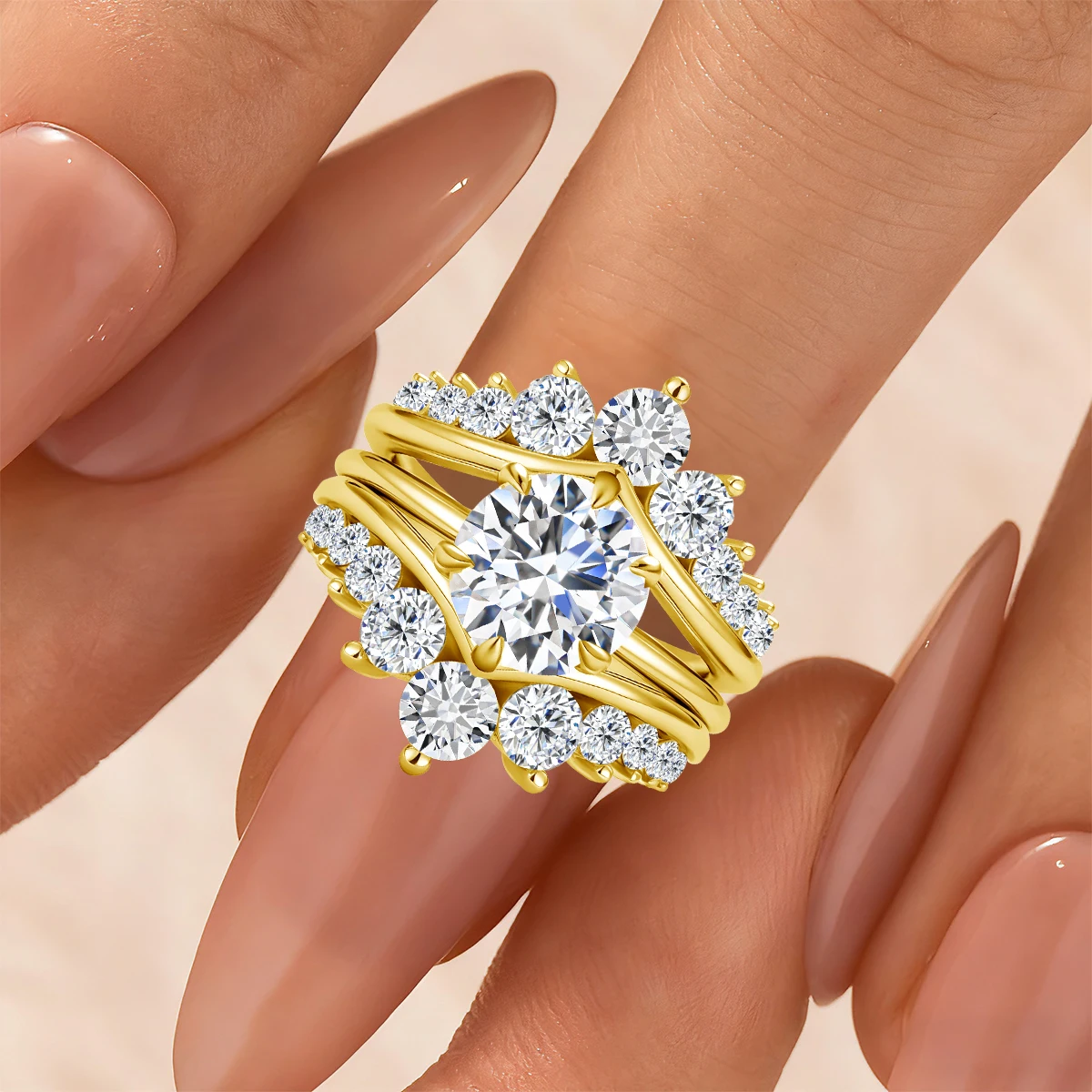 925 Sterling Silber Moissanit-Ring-Verstärker für Damen, Verlobungsring-Set, Gebogener Ehering, Brautschmuck – Detail 7