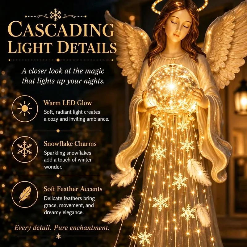 Christmas Angel Statue Led Light Cascading Snowflake Lamp Warm Fairy Light Angel Figurine Night Light For Xmas Home Decor
