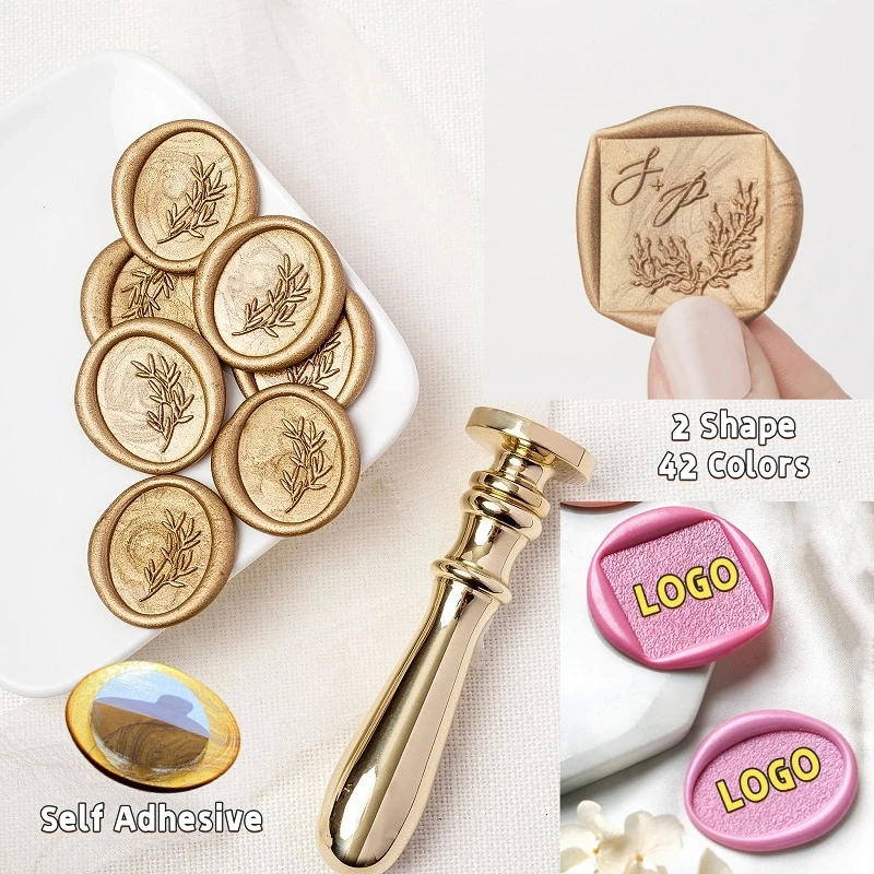 

Wax Seals for Personalized LOGO Back Self Adhesive Stickers Wedding Invitation Decorative Stamps Square Oval Custom Wax Seals