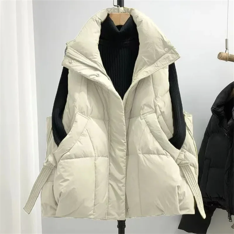 Femme Down Cotton Vest Coat Winter Lady Stand Collar Parkas Waistcoat Outwear Korean Women Fashion Down Cotton Sleeveless Jacket