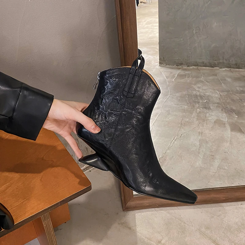 Bottes courtes en cuir véritable pour femmes, talon épais, chaussures pour dames, rinçage, salle de bain, automne, 2024