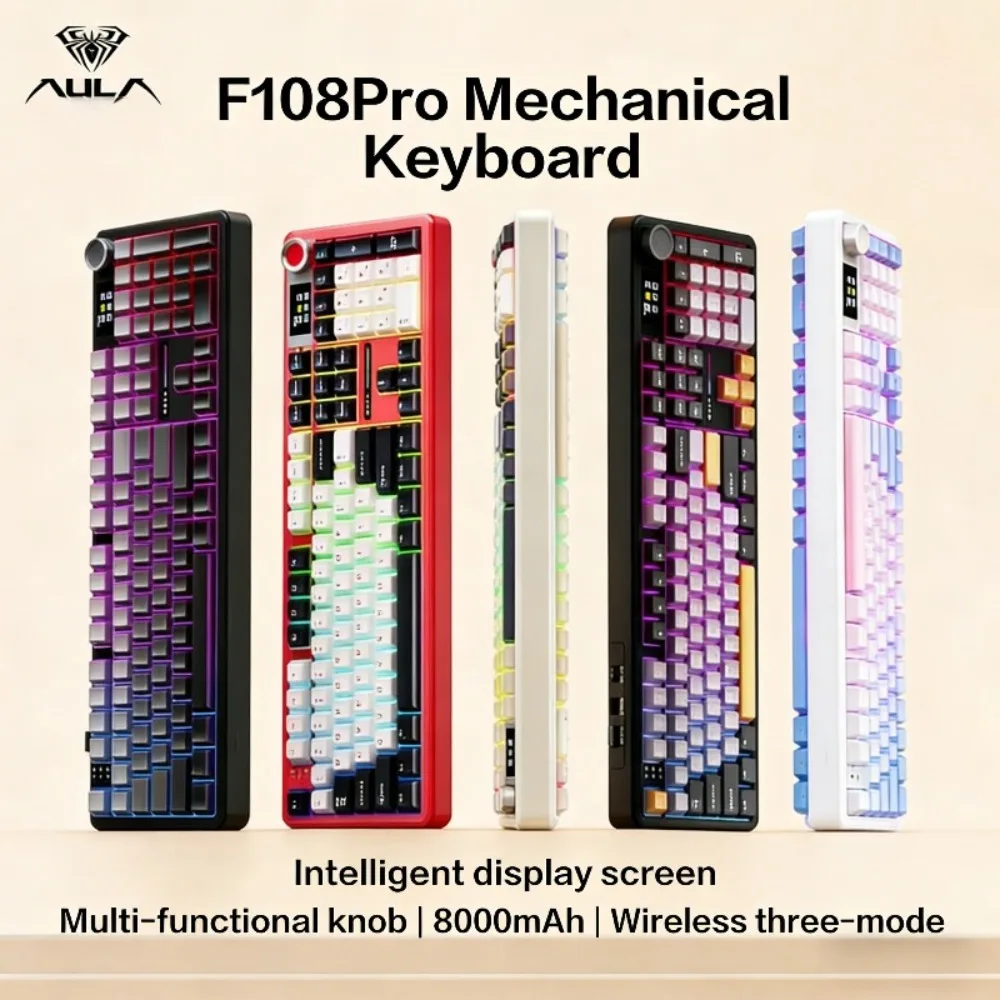 

Беспроводная механическая клавиатура AULA F108Pro/F108 с Bluetooth, настраиваемая 100% раскладка, RGB-подсветка, Hi-Fi переключатели, игровая клавиатура