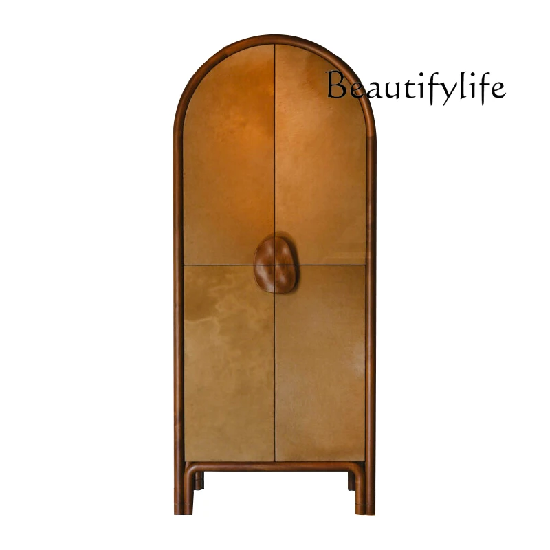 

French simple solid wood vertical dining side cabinet designer household light luxury chest cabinet arch storage bookcase