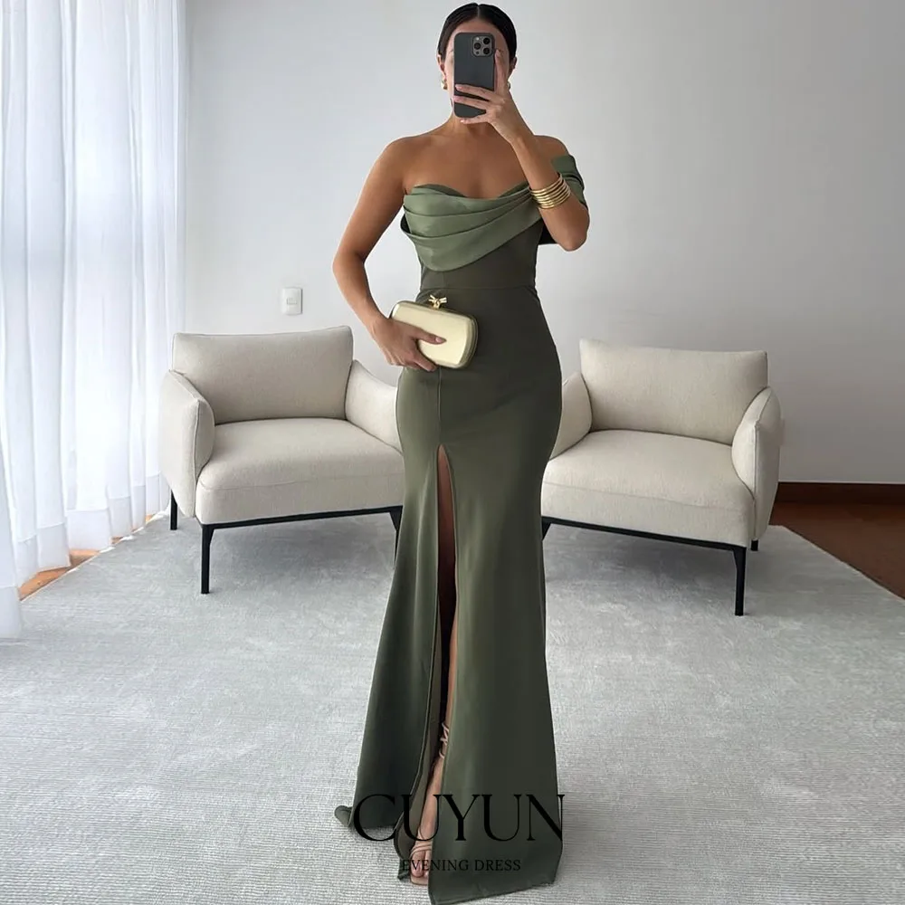 

CUYUN Customized Dark Green Prom Dress One Shoulder Evening Dress with High Slit Party Dress for Women vestidos de fiesta