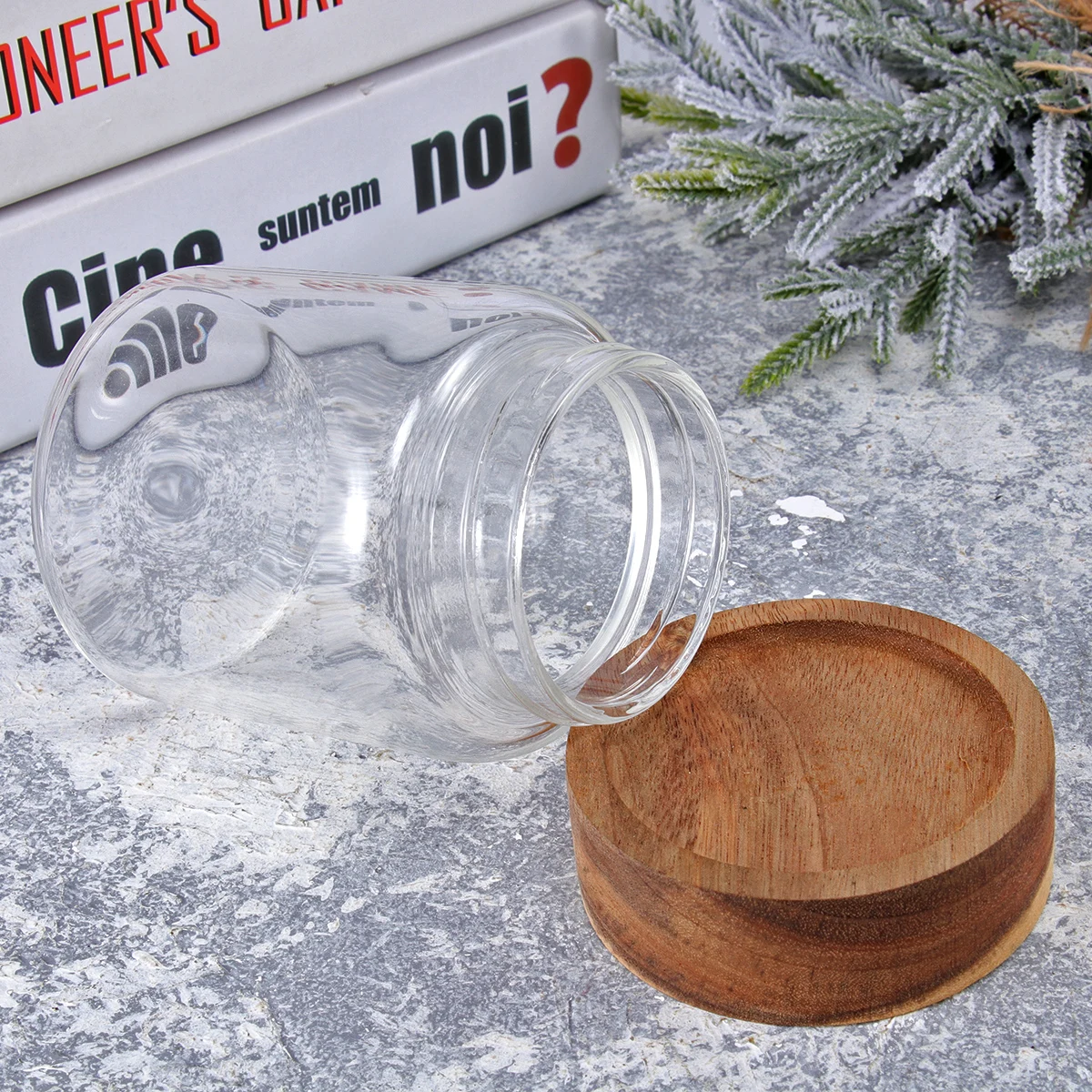 

Containers for Food Glass Bottle Wooden Cover Sealed Jar Loose Tea Storage Transparent Jars Airtight