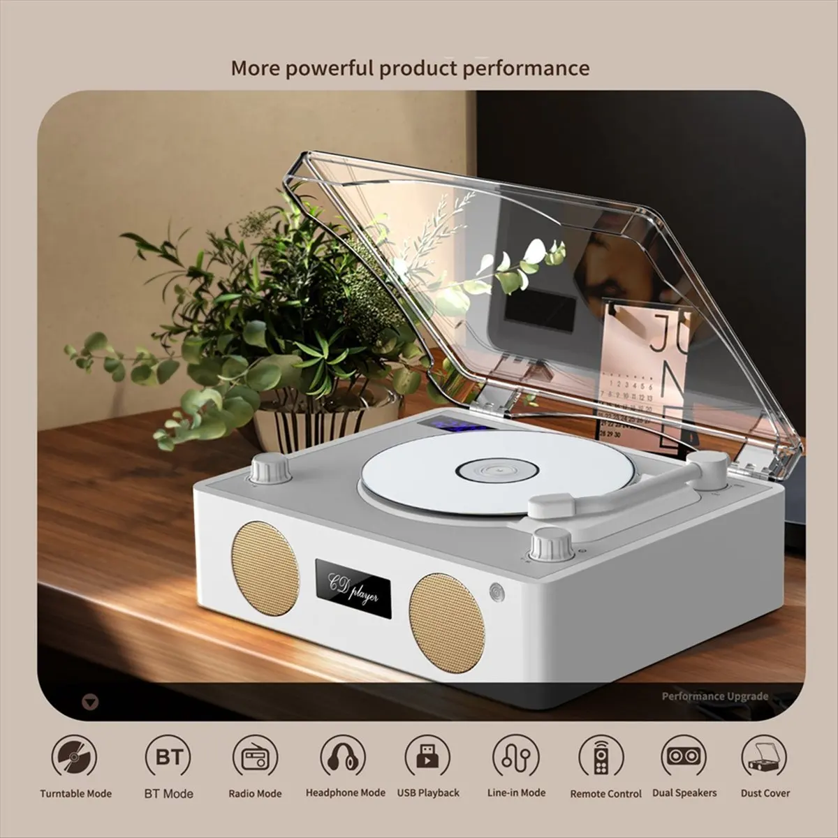 HAPPYDAY~ Lossless Bluetooth 5.0 CD Player with LED Ambient Light Built-in Speaker HIFI Music Player FM Radio Playback Player