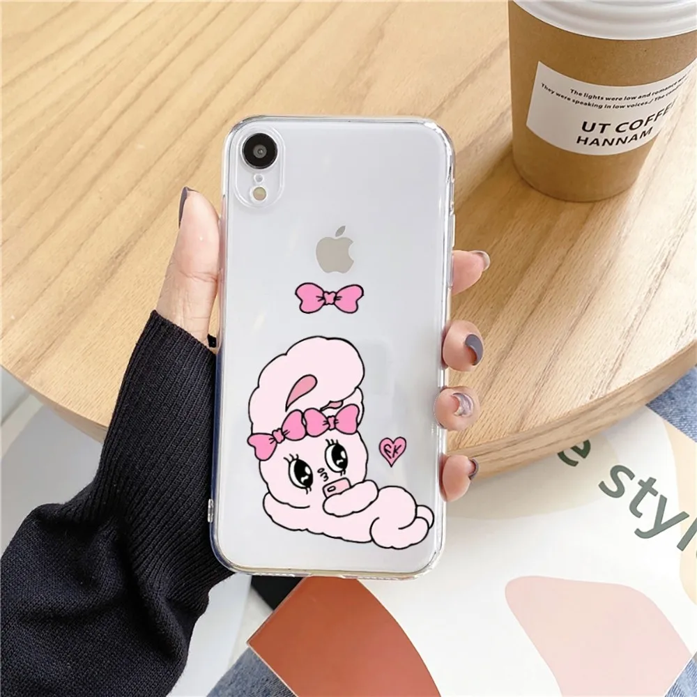 Etui na telefon Cute Pink Rabbit esther bunny do Iphone 15 11 13 14 Pro Max 7 8 Plus X Xr Xs Max Se2020 12 mini Transparent Cover