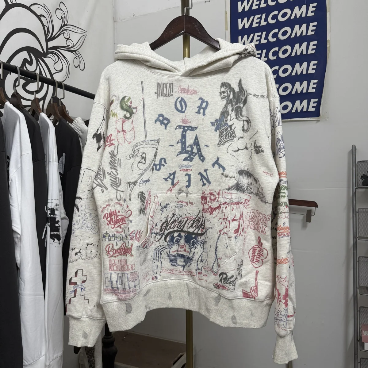 

Retro fiti Printed American High Street Hoodie Sweatirt Men's Worn out Sle Cotton Polyester Casual Comfortable Fit