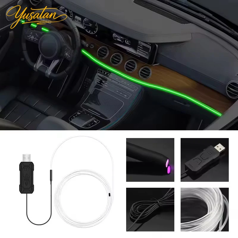 2/3/4/5M Car Interior RGB Atmosphere Light Ambient LED Light Strip USB Fiber Optic Atmosphere Lamp Decor Support APP Control
