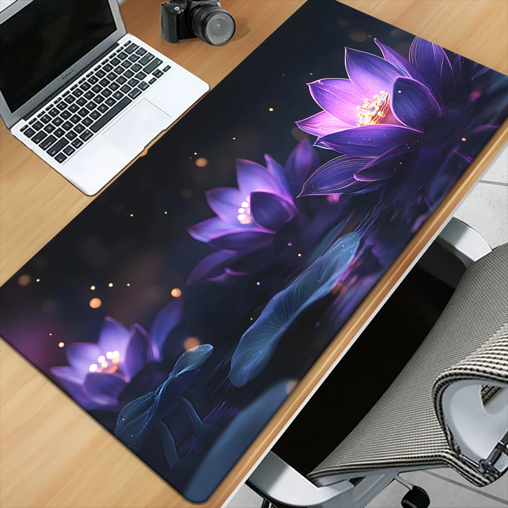 Glowing Purple Lotus XXL Desk Mat Rubber Large Gaming Mouse Pad for Keyboard Office Use