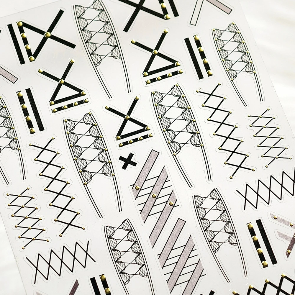 Chic abstracto negro punta francesa 5D Nail Art pegatina artística patrón curvo fragmento líneas asimétricas autoadhesivo manicura Deca
