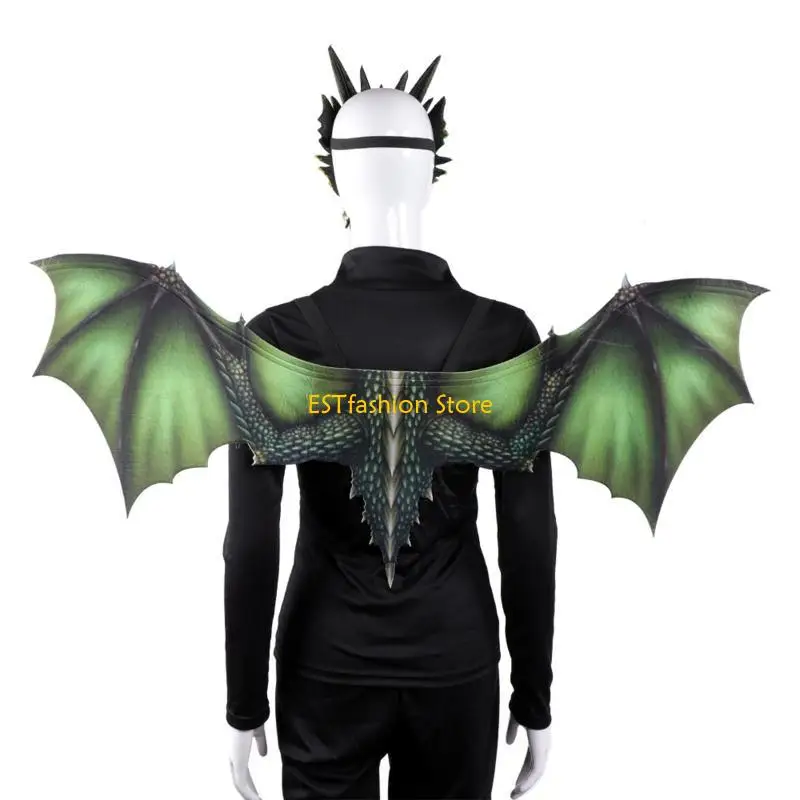 Y5GC Realistic Dinosaur Cosplay Mask and Wings Set hally Halloween Dragon Costume con cinturino per elasticità per donne adulte