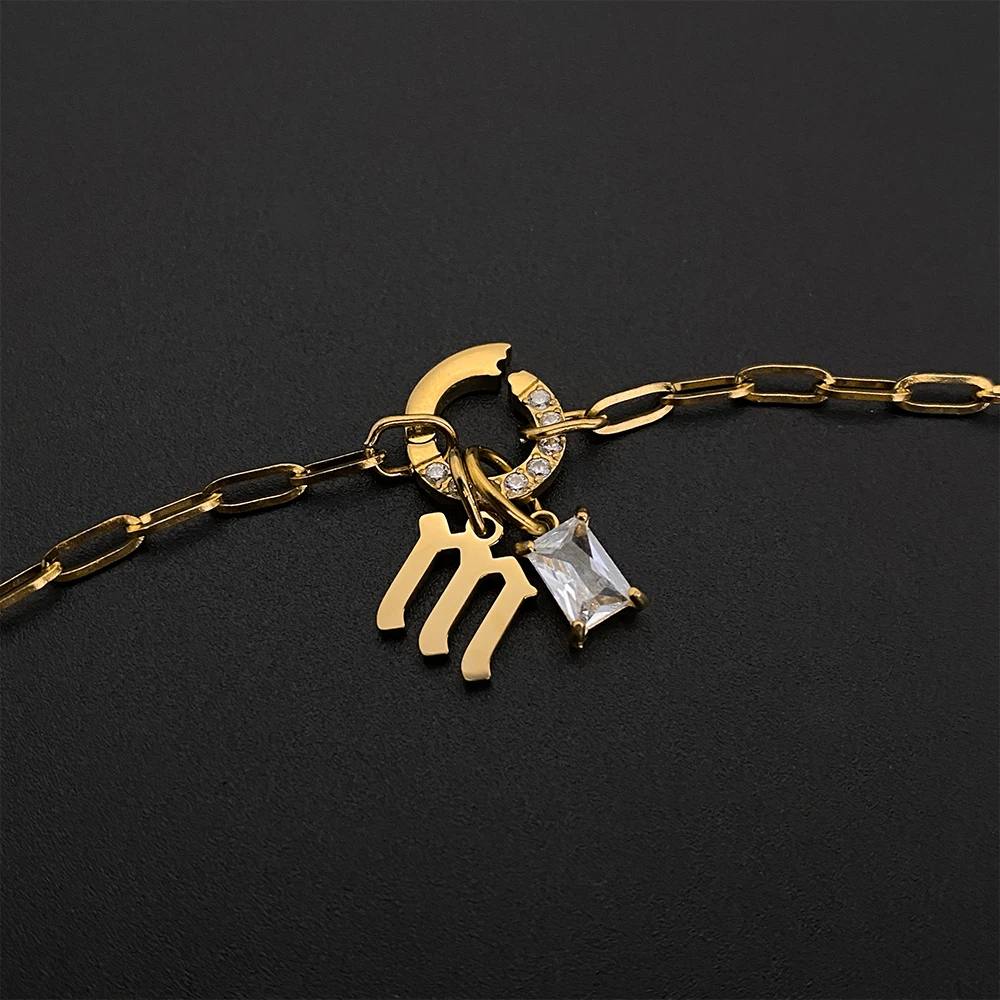 eManco الفولاذ المقاوم للصدأ DIY المختنق القلائد النساء قلادة الربيع مشبك سلسلة الأولي رسالة زركونيا قلادة المرأة مجوهرات #3