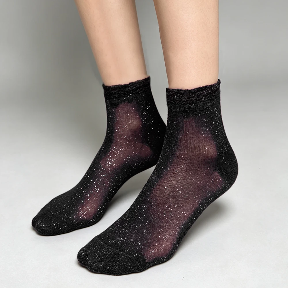 5 Paar/Set Damen Dünne Transparente Sommer Atmungsaktive Sexy Glänzende Socken Koreanischer Stil Seidensocken Luxus-Design Elastische Socken – Detail 8