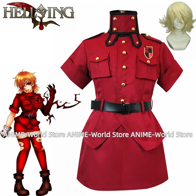 Disfraz de Anime Hellsing Herushingu Seras Victoria Red, disfraz de Cosplay con guantes, hecho a medida, cualquier tamaño