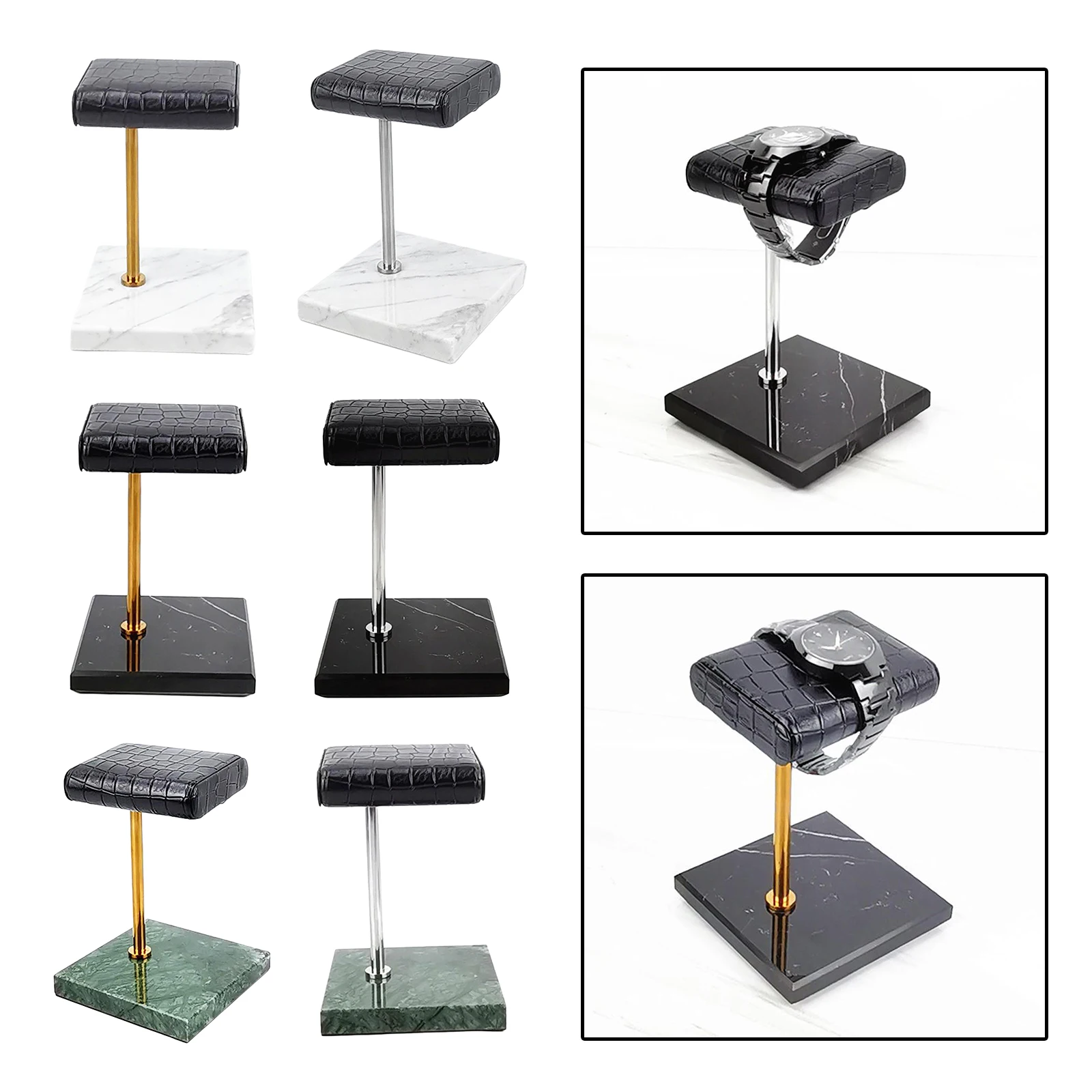 Marble and PU Leather Watch Stand Jewelry T-bar Rack Holder Display Stand