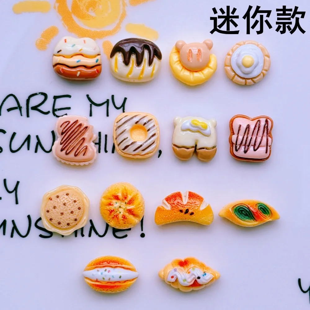 20Pcs New Cute Resin Mini Cake Bread Series Flat Back Manicure Parts Embellishments For Hair Bows Accessories
