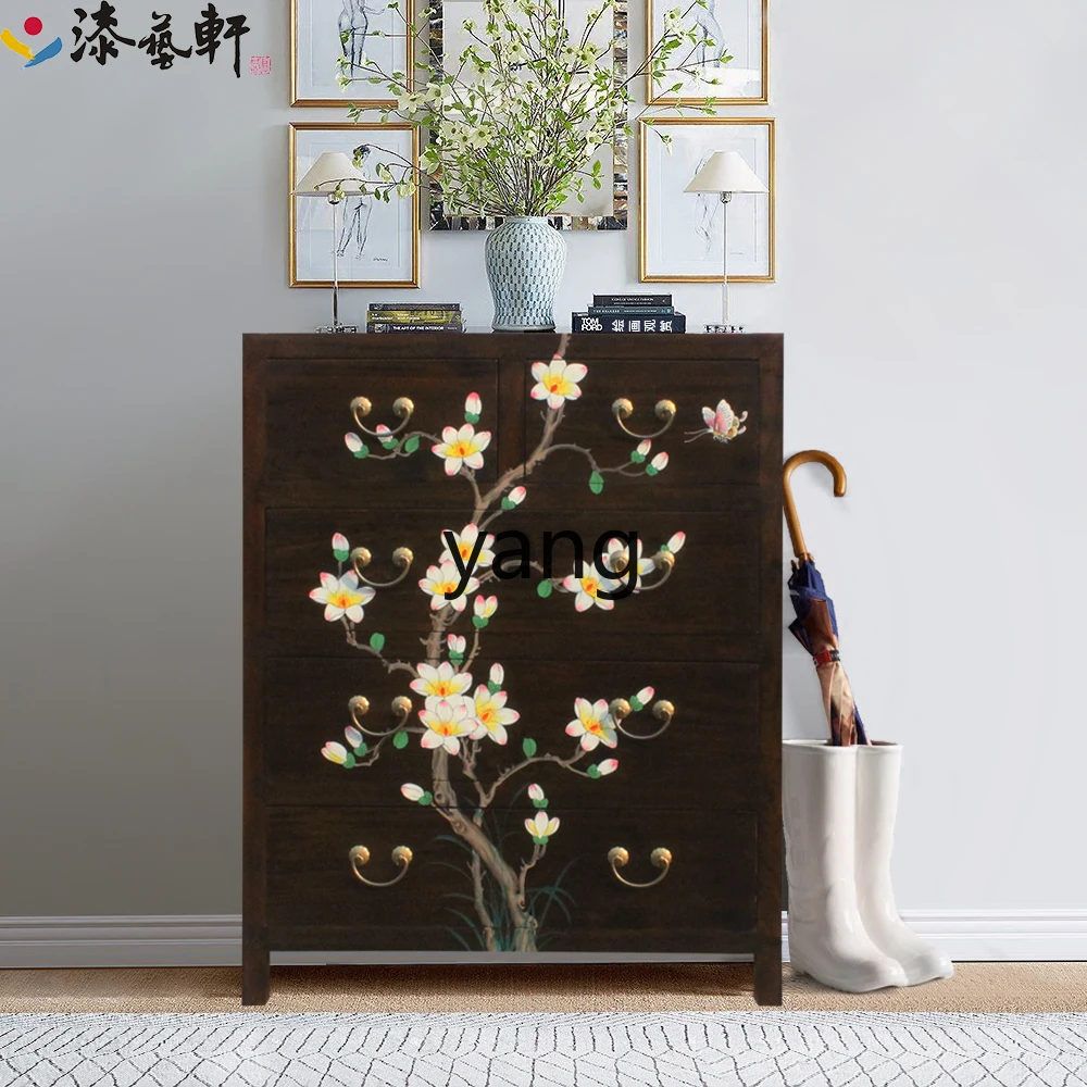 CX New Chinese Style Solid Wood Five Bucket Storage Complete Simple Retro Bedroom Living Room Entrance Storage Cabinet