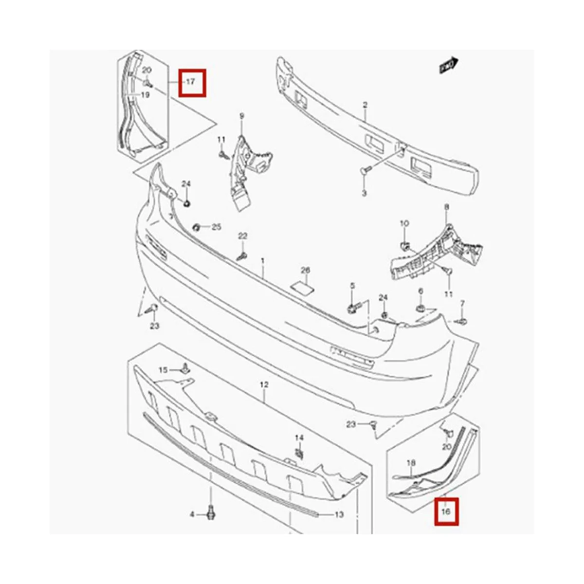 Rear Left Bumper Side Extension for Suzuki SX4 5 DR 2007-2012 71880-80J00-5PK