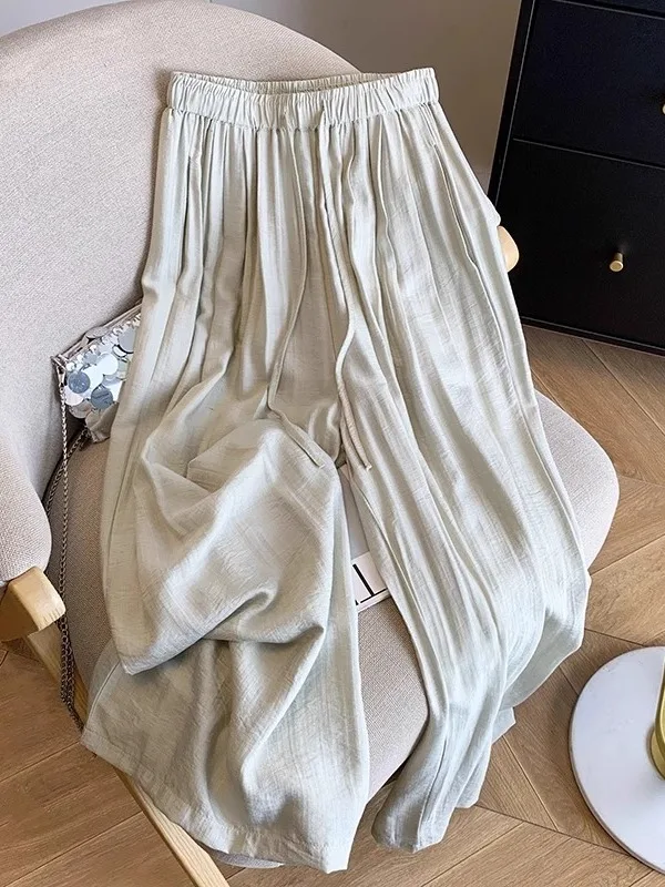 

High-End plus Size Summer Thin Cotton Linen Wide Leg Pants ex Loose Ice Silk Qui Dry Casual Pants Youth Faion Trend