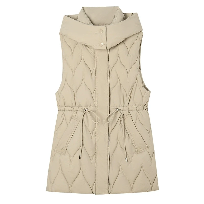 

Down Cotton Vest Women Hooded Parkas Autumn Winter Korean Sleeveless Jacket Warm Mid Long Female Waistcoat Tops Chaleco Mujer