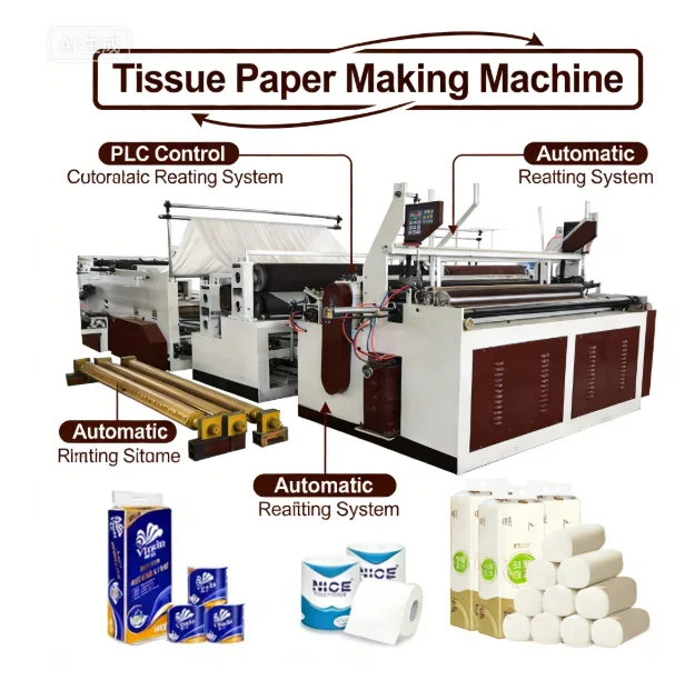 YG Customized Complete Full Automatic Toilet Paper Machine Production Line / Toilet Tissue Paper Product Making Machine