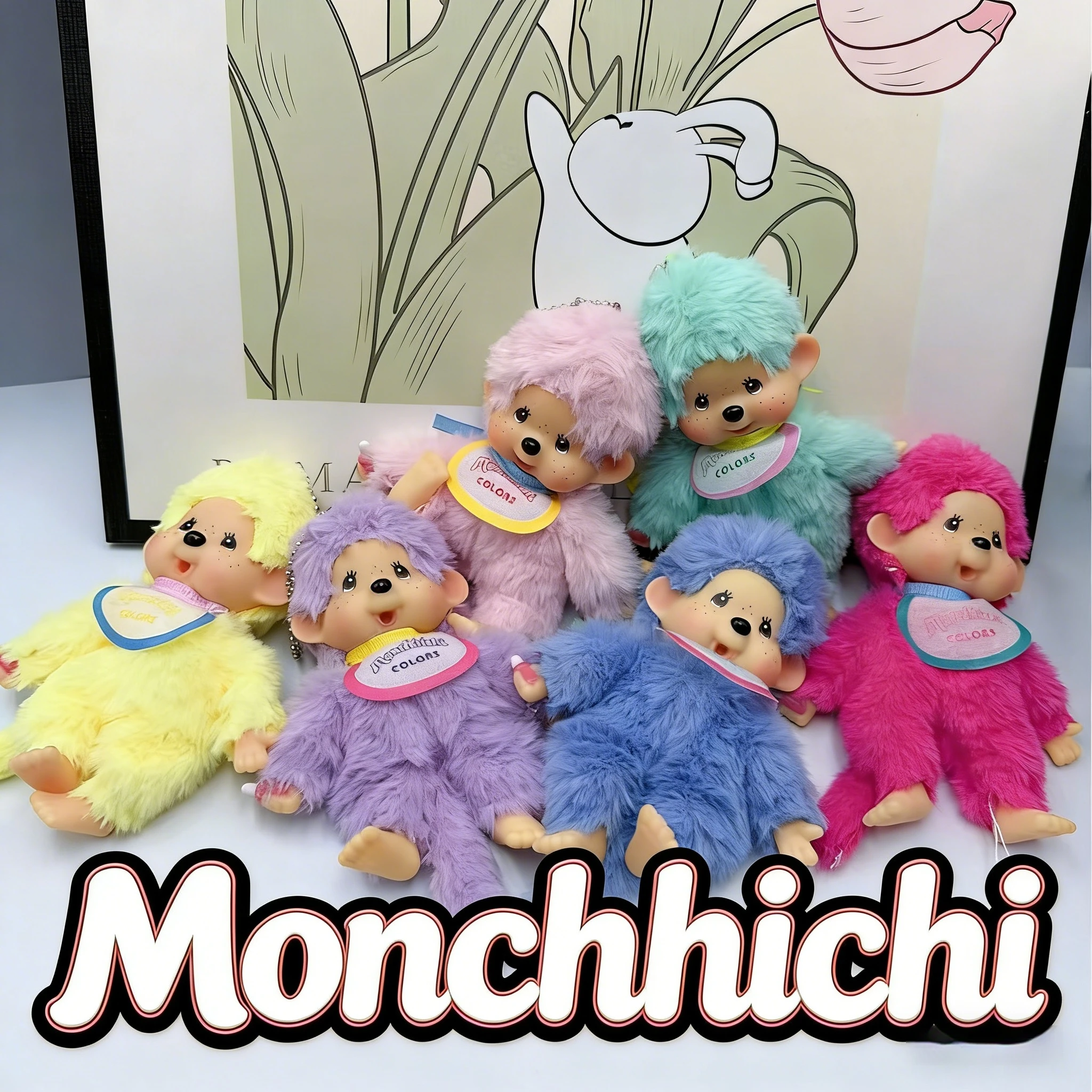 Monchhichi Plush Doll Keychain Macaron Colors Multiple Styles Standing Pose Soft Fluffy Stuffed Toy Pendant Gift For Adult Fans