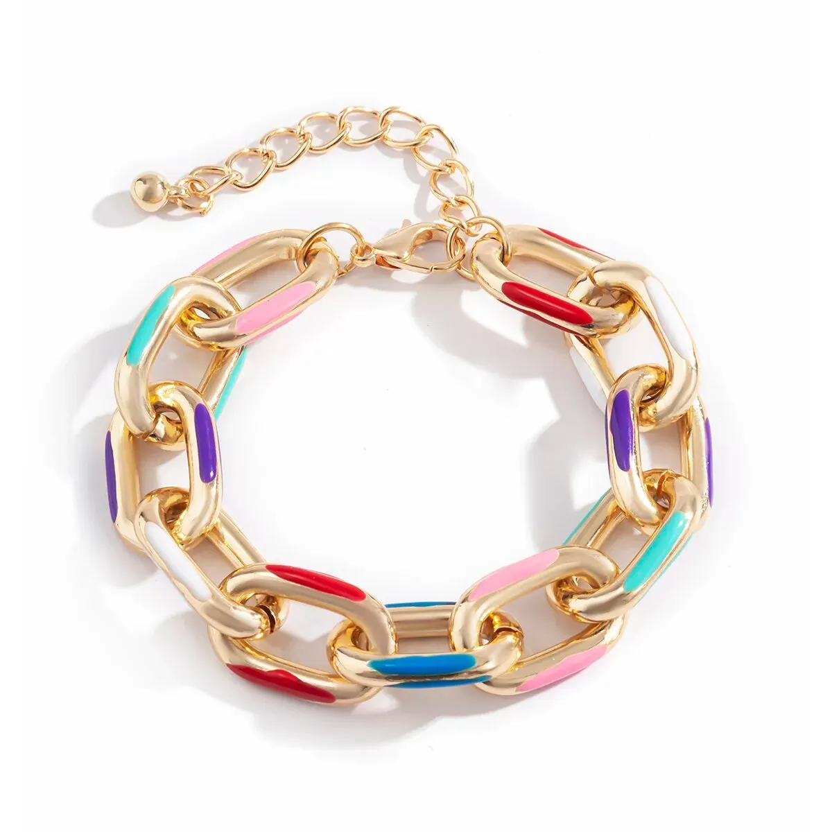Hip Hop Punk Colorful Oil Drip Chain Bracelet for Women Goth Chunky Thick Lock Charm Bangles Grunge Jewelry Steampunk Men Gift