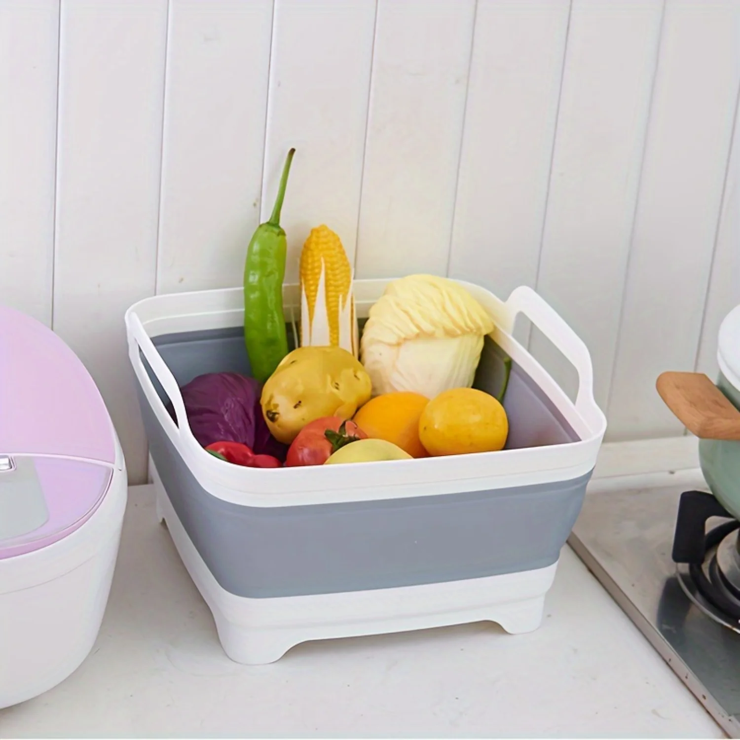 

1pc Folding Basket, Kitchen Sink, Folding Square Vegetable Washing Basin, Telescopic Drainage Basket, Portable Fruit And Vegetab