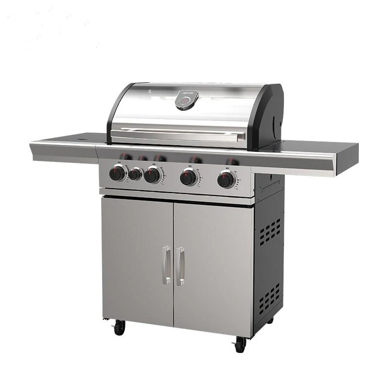 Hot Sale Professional Silver Outdoor Baking Oven Barbecue A Bbq Gas Grill With Trolley Rotisserie