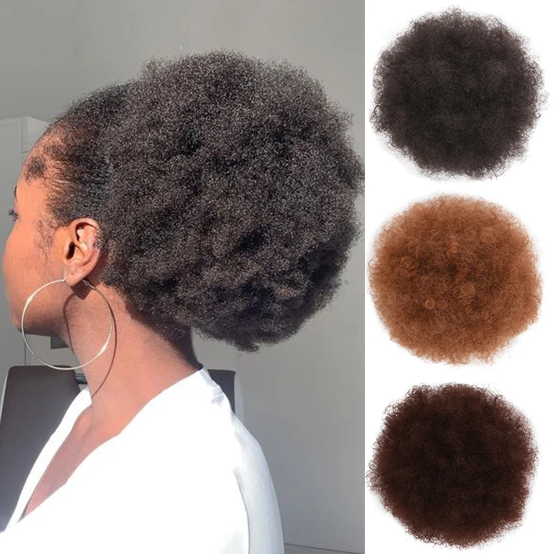 

8 Inch Afro Kinkys Curly Hair Bun Short Afro Puff Drawstring Ponytail Hair Extensions Natural Synthetic Buns for Women Fake Hair