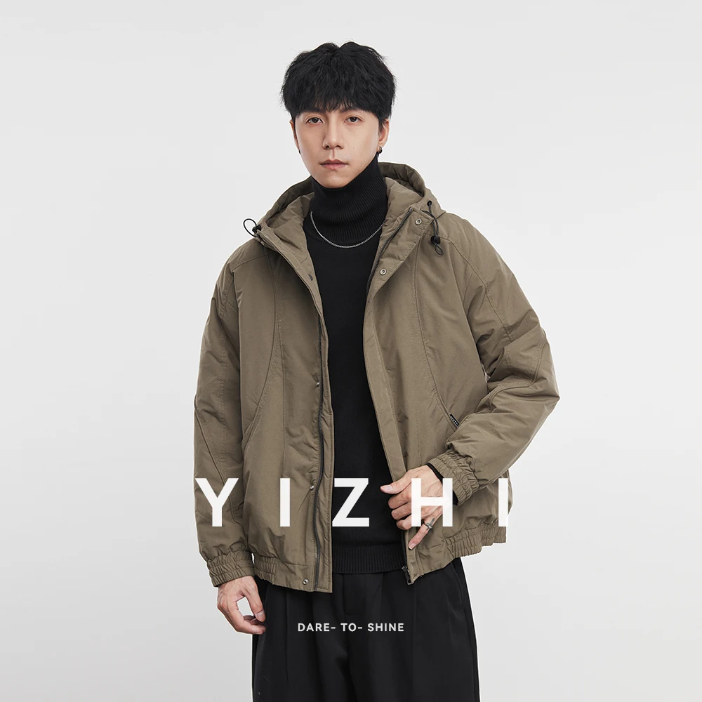Fashion Men's Casual Full Zip Hooded Jacket 2025 Winter New Lightweight Outerwear Adjustable Hood Warm Long Sleeve Coat Top
