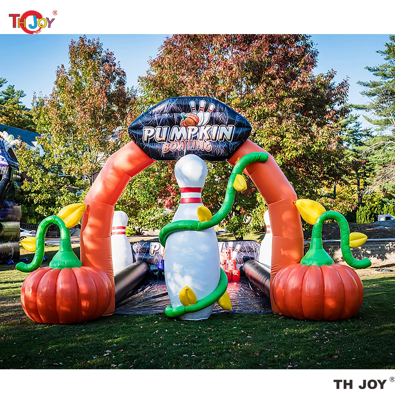 7x4m Doble Lanes Opblaasbaar pompoen Bowling Lane-spel voor Halloween-vakanties