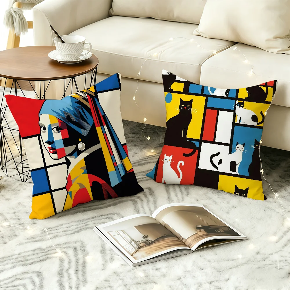 Dutch artist P-Piet M-Mondrian cushion cover Comfortable Decorative For Bedroom Living room Dormitory Picnic and Holiday