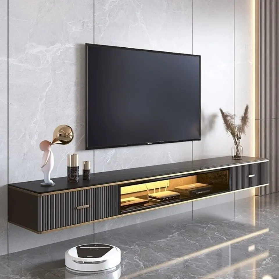Slate suspended wall-mounted coffee table combination small apartment wall-mounted living room wall cabinet