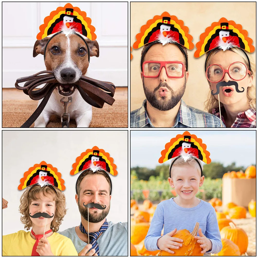 

4Pcs Turkey Headband Thanksgiving Party Supplies Lightweight Reusable Nonwoven Materials Hairband Headdress Holiday