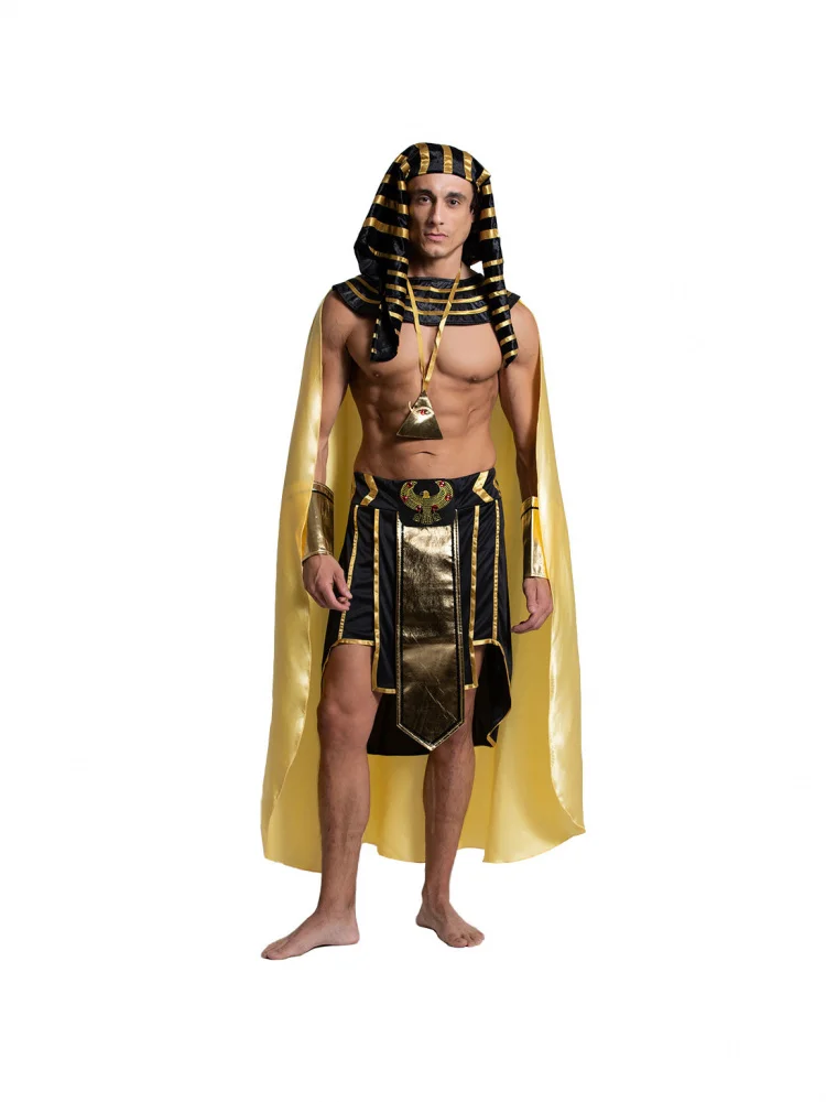 زي حفلات الهالوين، زي الفرعون الروماني القديم للرجال، ملابس أداء تنكرية، تنورة قطنية عالية الخصر للنساء #4