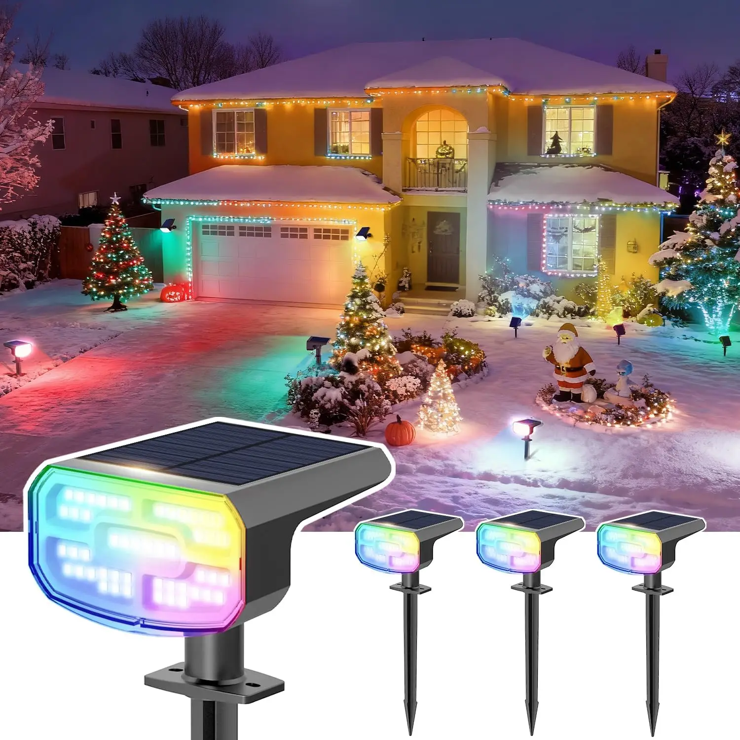 

Solar Spot Lights Outdoor Waterproof IP65, 9 Lighting Modes Multicolor RGB for Porches Yard Gardens Decorations - 4 Pack