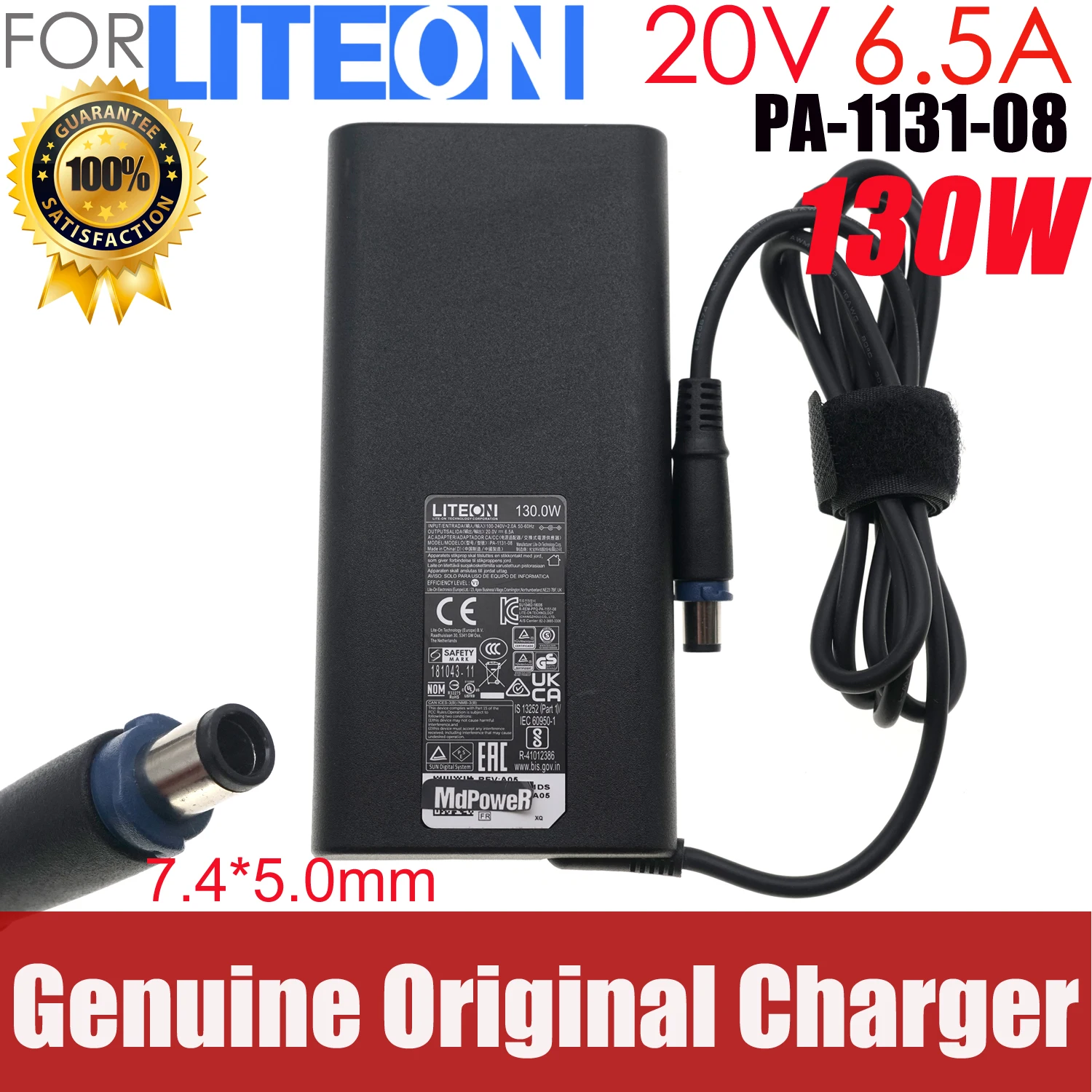

Genuine Liteon PA-1131-08 AC Adapter 20V 6.5A 130W Charger Power Supply 7.4 x 5.0mm lock connector Tip