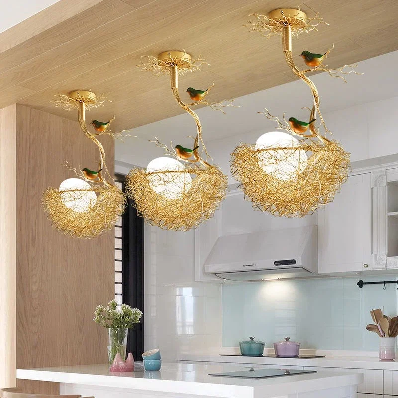 Home Decoration Country Style Bird's Nest LED Chandelier Personalized Bar Fashion Creative Restaurant Corridor Lighting Fixtures