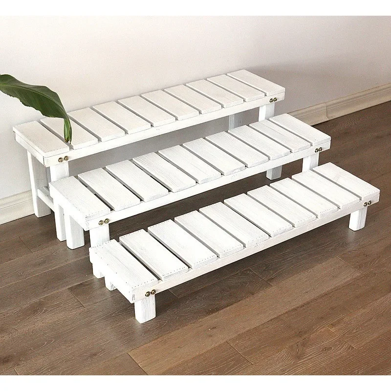 Balcony Solid wood flower rack Pendulum  Flower pot rack White indoor living room Multi-layer stepped flower rack She