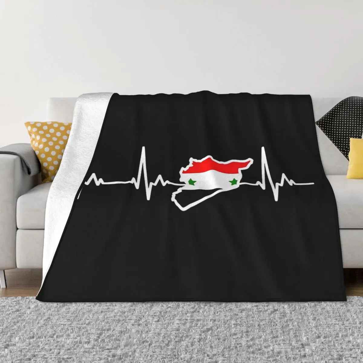 Syrian Flag Heart Beat Line I Love Syria Flannel Blankets Novelty Throw Blankets for Bed Sofa Couch