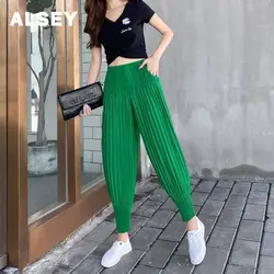 ALSEY Miyake Pants Female 2024 New Drape Small Foot Women's Pants Pleated Casual Nine-quarter Pants Radish Loose Haren Trousers