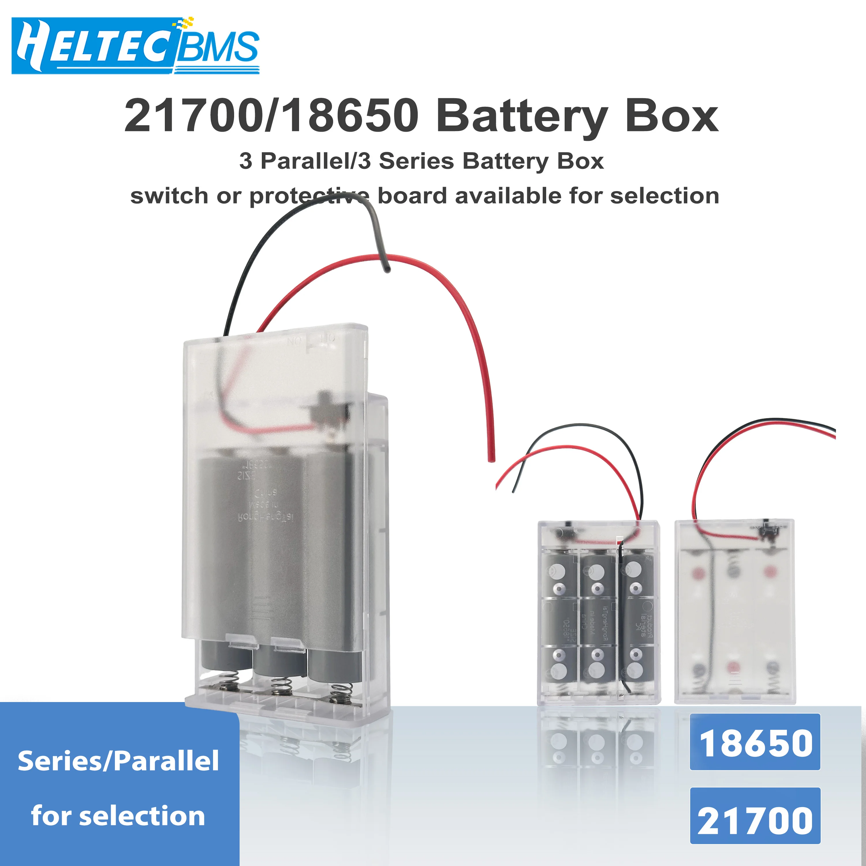 DIY-Netzteil 21700/18650 Batteriebox Transparent Ohne Schweißen 12V 3S/3 Parallel mit Schalter und Schutzplatine