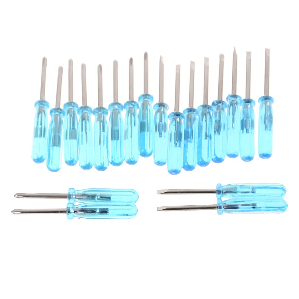 10Pcs/lot 2mm Tip Plastic Handle Stubby Mini Pocket Cross Flathead Screwdriver Tool Wholesale