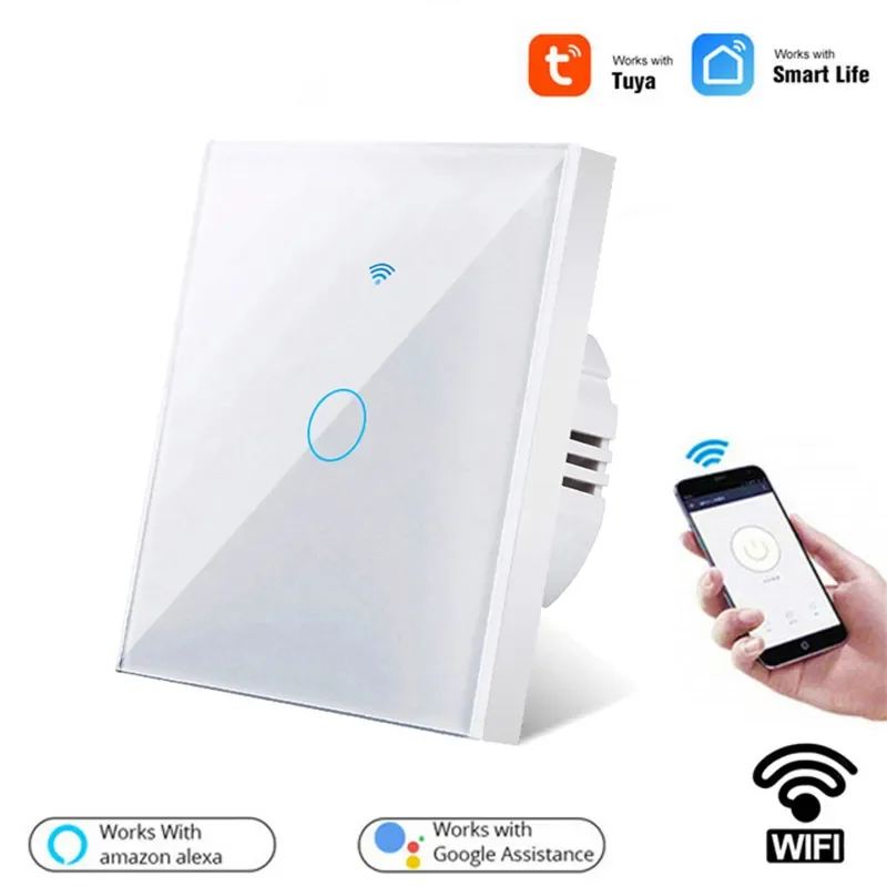 Tuya saklar pintar WiFi bekerja dengan Alexa dengan/tanpa kabel netral nirkabel RF433 saklar Sensor sentuh dinding