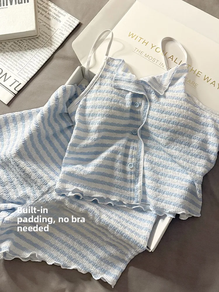 

Summer Modal Striped Spwear Women's Inteated Chest Pad One-Piece Vest orts Home Clothes Set V-Ne ort Sve