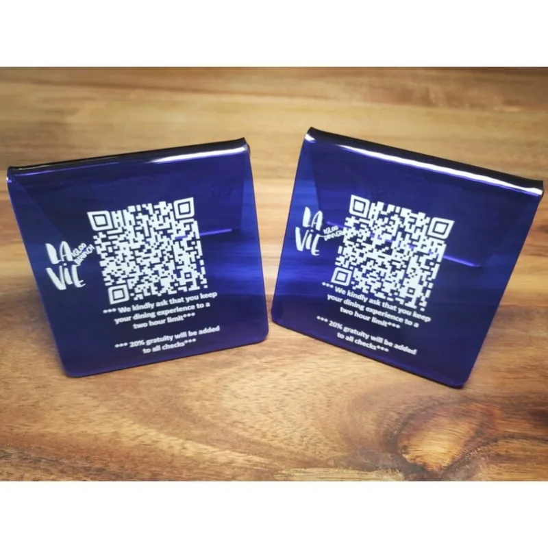 Blue Acrylic QR table tents, Touchless Menu, stand, Connect WiFi , Table signs, Free Standing Price Display, qr Sign, qr menu