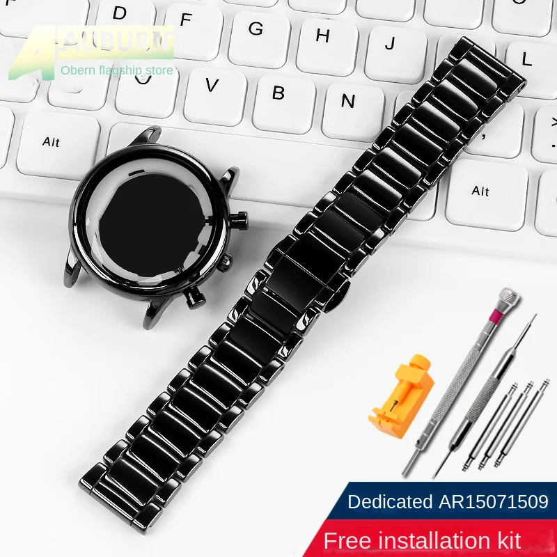 Black ceramic strap for Armani AR1507/1509 AR70002 Men and Women Butterfly high-quality ceramic AR1452/1451/1400/1410 strap 22mm